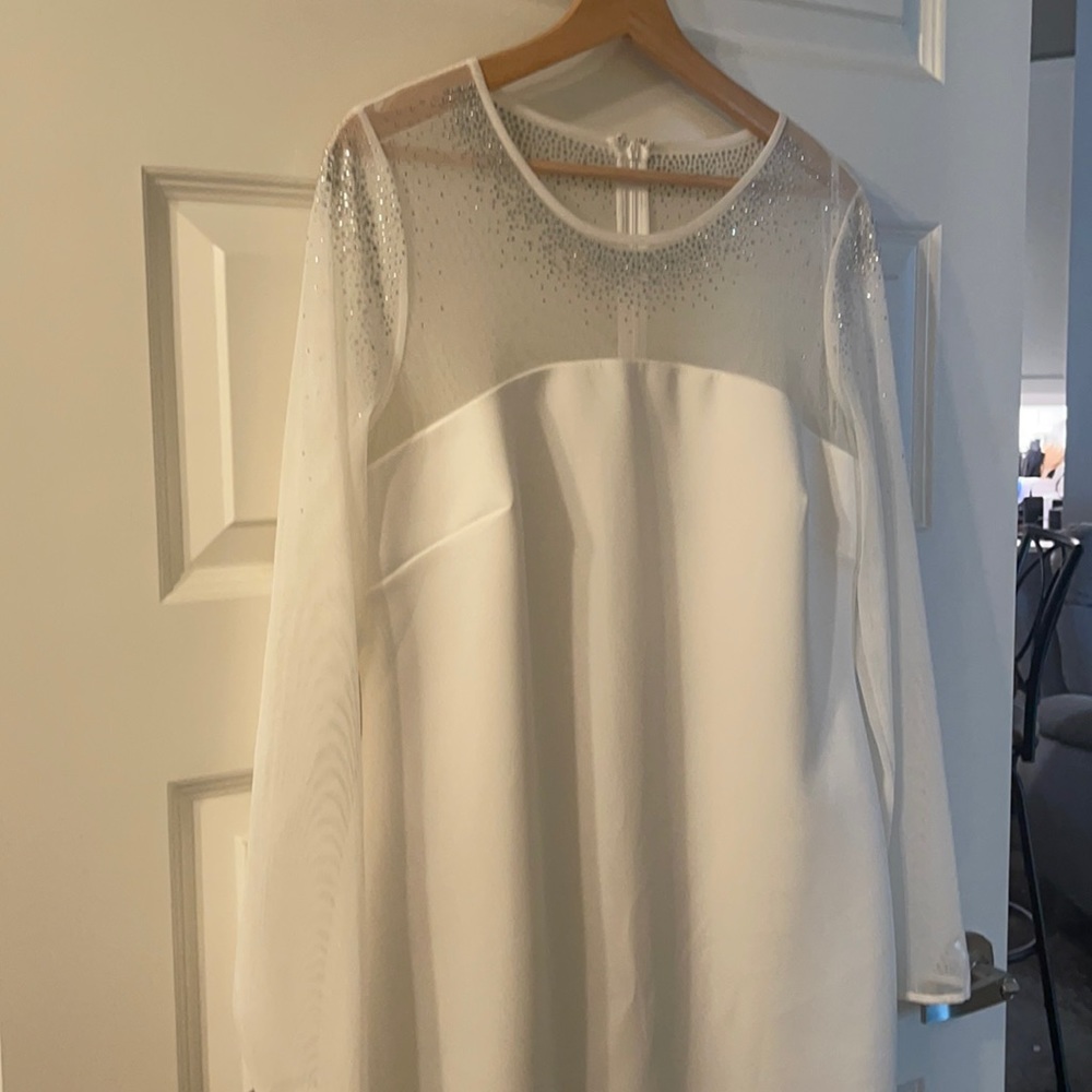 Calvin Klein Sheath Dress Embellished Stone Neck